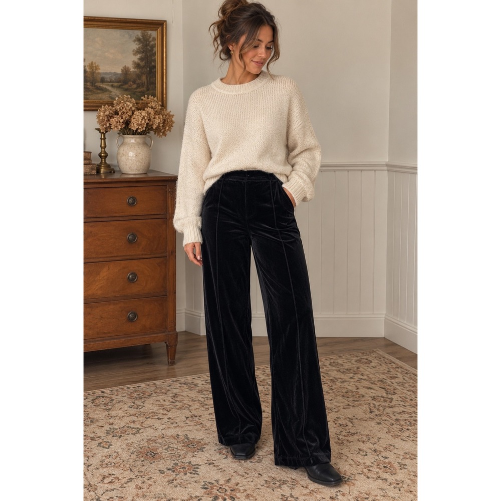Halogen Black Velvet Wide-Leg Pants – Size Small – NWT